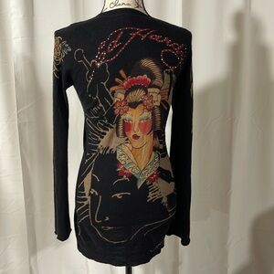 ED HARDY VINTAGE RHINESTONED CASHMERE SWEATER MEDIUM